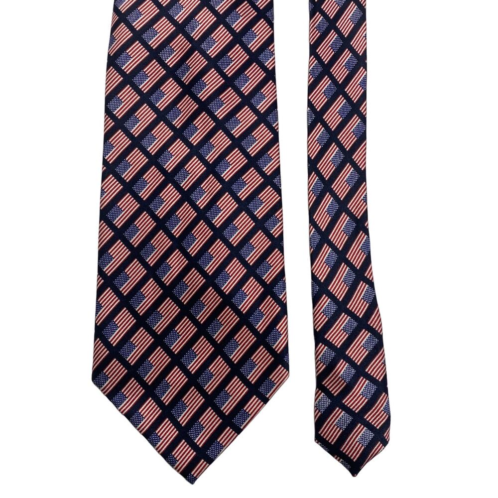 Stonehenge Silk Tie American Flag Red White Blue Patriotic Handmade Necktie